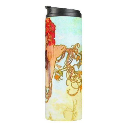 Alphonse Mucha Jugendstil Sommer Thermosbecher (Nach rechts gedreht)