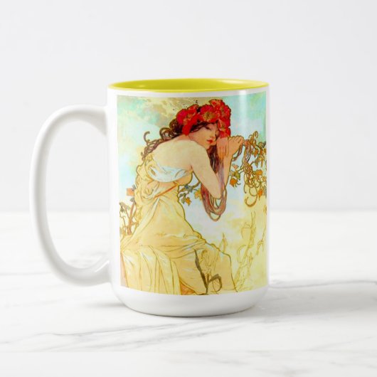 Alphonse Mucha Jugendstil Sommer Zweifarbige Tasse (Links)