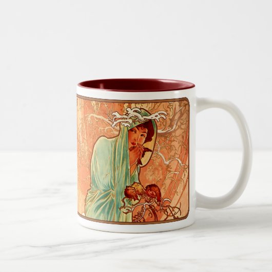 Alphonse Mucha Jugendstil-Winter Lady Kaffeecup-Ta Zweifarbige Tasse (Rechts)
