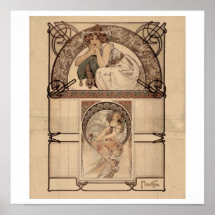 Alphonse Mucha - Kalender der Kirschblüten RARE Poster