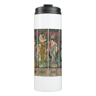 Alphonse Mucha Kunst, Art Nouveau, Vintage, Frauen Thermosbecher