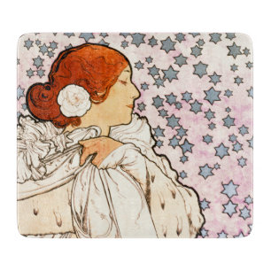 Alphonse Mucha La Dame 1896 Art Nouveau Vintage Schneidebrett