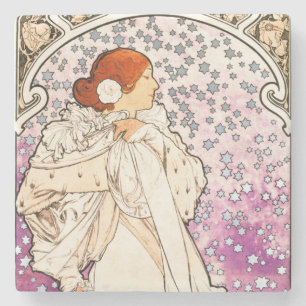 Alphonse Mucha La Dame 1896 Art Nouveau Vintage Steinuntersetzer