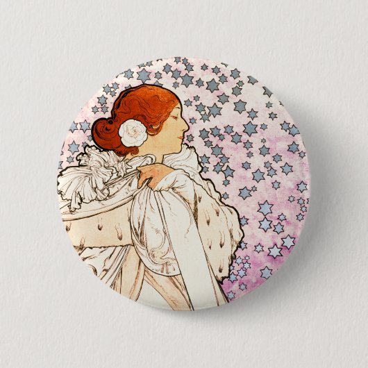 Alphonse Mucha La Dame 1896 Jugendstil Vintag Button (Vorderseite)