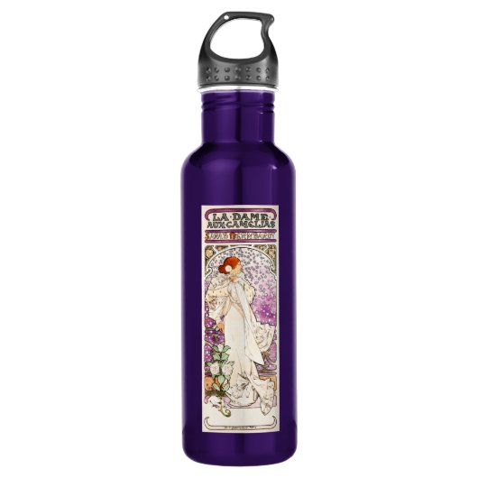 Alphonse Mucha La Dame 1896 Jugendstil Vintag Edelstahlflasche (Vorderseite)