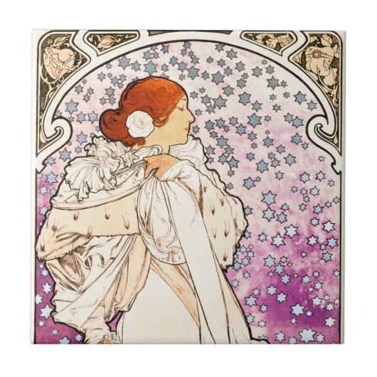 Alphonse Mucha La Dame 1896 Jugendstil Vintag Fliese (Vorderseite)