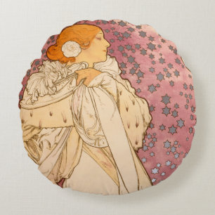 Alphonse Mucha La Dame Aux Camelias: Art Nouveau Rundes Kissen