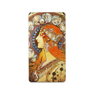 Alphonse Mucha La Plume Zodiac Art Nouveau Vintag Adressaufkleber