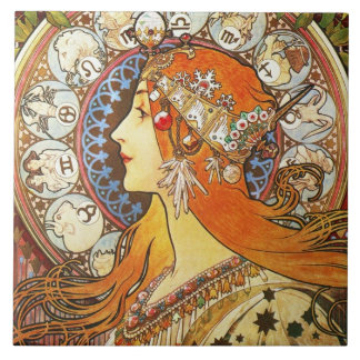 Alphonse Mucha La Plume Zodiac Art Nouveau Vintag Fliese