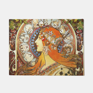 Alphonse Mucha La Plume Zodiac Art Nouveau Vintag Fußmatte