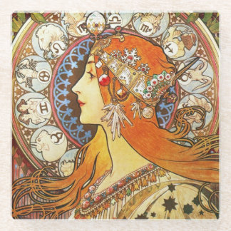 Alphonse Mucha La Plume Zodiac Art Nouveau Vintag Glasuntersetzer
