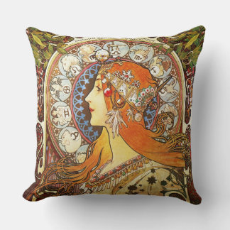 Alphonse Mucha La Plume Zodiac Art Nouveau Vintag Kissen