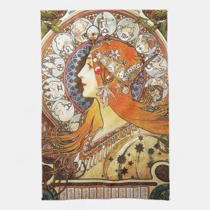 Alphonse Mucha La Plume Zodiac Art Nouveau Vintag Küchentuch