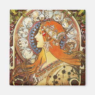 Alphonse Mucha La Plume Zodiac Art Nouveau Vintag Magnet