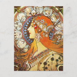 Alphonse Mucha La Plume Zodiac Art Nouveau Vintag Postkarte