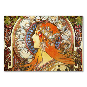 Alphonse Mucha La Plume Zodiac Art Nouveau Vintag Tischnummer