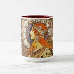 Alphonse Mucha La Plume Zodiac Art Nouveau Vintag Zweifarbige Tasse
