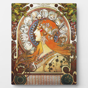 Alphonse Mucha La Plume Zodiac Art Nouveau Vintage Fotoplatte