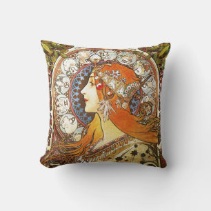 Alphonse Mucha La Plume Zodiac Art Nouveau Vintage Kissen