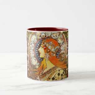 Alphonse Mucha La Plume Zodiac Art Nouveau Vintage Zweifarbige Tasse
