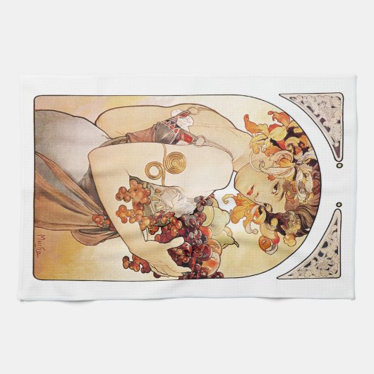Alphonse Mucha Lady mit Obst Geschirrtuch (Horizontal)