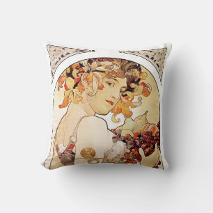 Alphonse Mucha Lady mit Obst Kissen