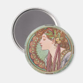 Alphonse Mucha Laurel Art Nouveau Round Magnet (Vorderseite/Rückseite)