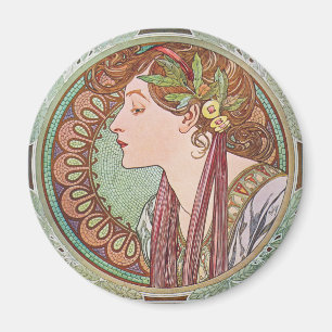 Alphonse Mucha Laurel Art Nouveau Round Magnet