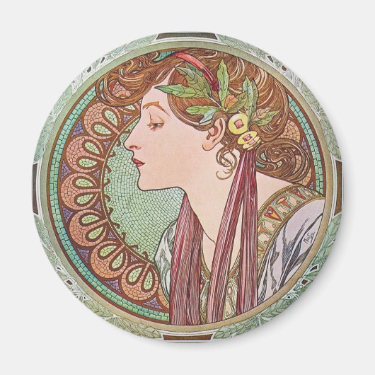Alphonse Mucha Laurel Art Nouveau Round Magnet (Vorne)