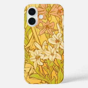 Alphonse Mucha-Lilien-Blumenmuster: Art Nouveau iPhone 16 Hülle