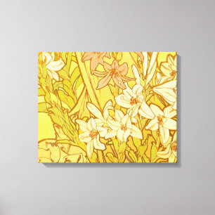 Alphonse Mucha-Lilien-Blumenmuster: Art Nouveau Leinwanddruck