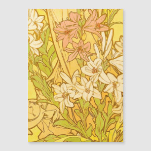 Alphonse Mucha-Lilien-Blumenmuster: Art Nouveau Magnetkarte