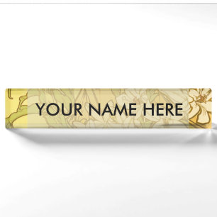 Alphonse Mucha-Lilien-Blumenmuster: Art Nouveau Namensplakette