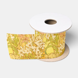 Alphonse Mucha-Lilien-Blumenmuster: Art Nouveau Satinband
