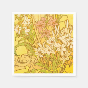 Alphonse Mucha-Lilien-Blumenmuster: Art Nouveau Serviette