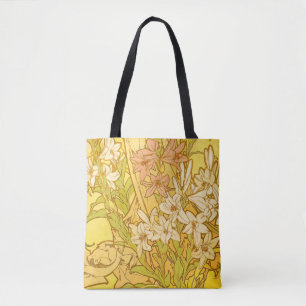 Alphonse Mucha-Lilien-Blumenmuster: Art Nouveau  Tasche