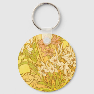 Alphonse Mucha Lily Blumen Muster: Art Nouveau Schlüsselanhänger