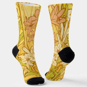 Alphonse Mucha Lily Blumen Muster: Art Nouveau Socken