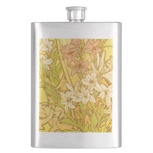 Alphonse Mucha Lily Blumenmuster: Art Nouveau Flachmann