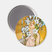 Alphonse Mucha - Lily - weiße Grenze Magnet (Vorderseite/Rückseite)