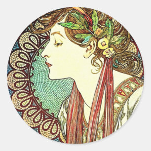 Alphonse Mucha Lorbeer Aufkleber