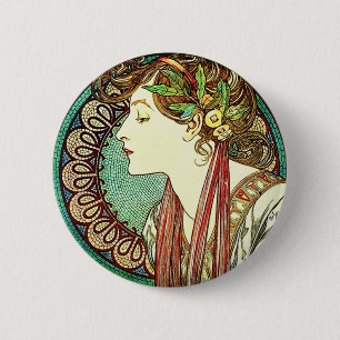 Alphonse Mucha Lorbeer-Button Button