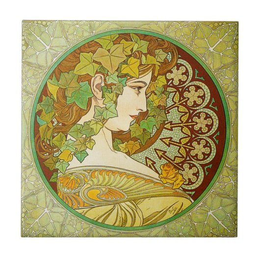 Alphonse Mucha Lorbeer-Kachel Fliese (Vorderseite)
