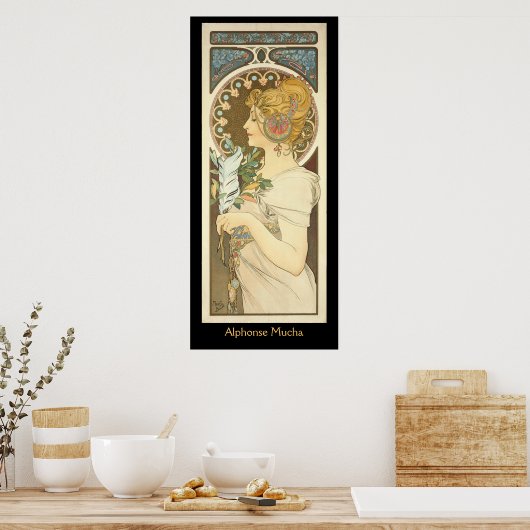 Alphonse Mucha Malerei auf schwarz Poster (Küche)