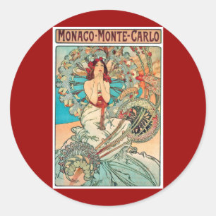 Alphonse Mucha Monaco, Monte Carlo, 1897 Runder Aufkleber