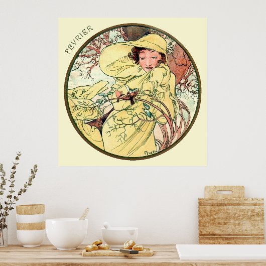 Alphonse Mucha Monat Februar Poster (Küche)