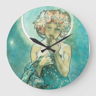 Alphonse Mucha Mondlicht Clair De Lune Art Nouveau Große Wanduhr