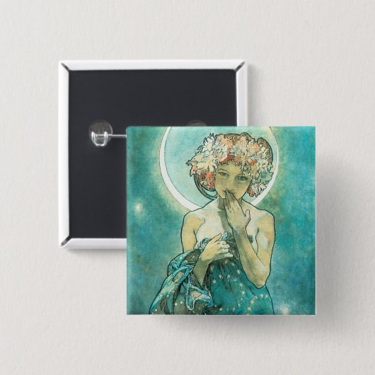 Alphonse Mucha Moonlight Clair De Lune Art Button (Vorne & Hinten)