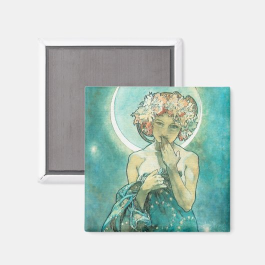 Alphonse Mucha Moonlight Clair De Lune Art Magnet (Vorderseite/Rückseite)