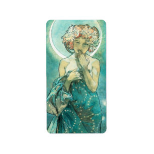 Alphonse Mucha Moonlight Clair De Lune Art Nouveau Adressaufkleber